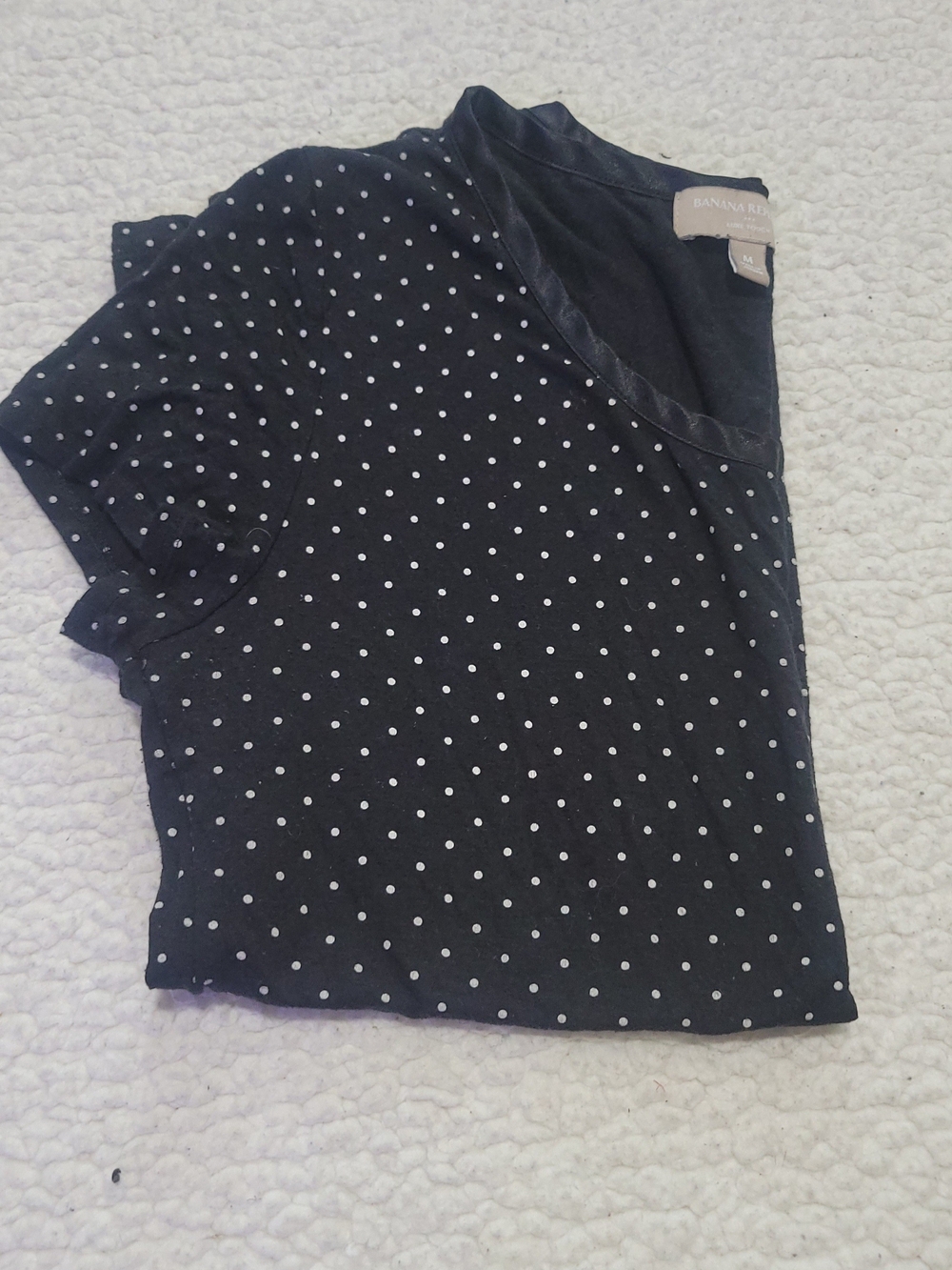 Banana Republic Black Short-Sleeve Polka Dot V-Neck Top